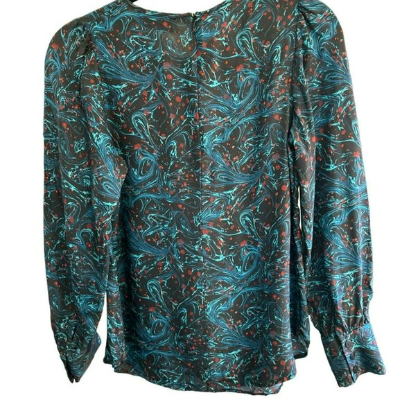 Cefinn Women's Olivia Gathered Printed Twill Blouse US Size 4 Silk Blend Swirl - Picture 4 of 4